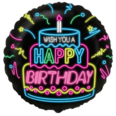Шар из фольги WISH YOU A HAPPY BIRTHDAY Неон