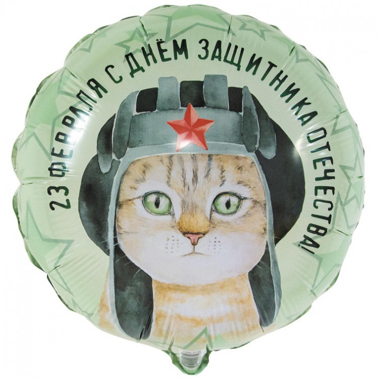 Шар из фольги 23 февраля Кот в шлемофоне