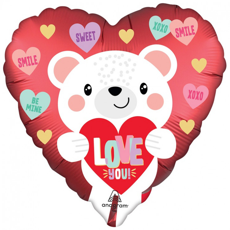 Шар из фольги ILY Мишка белый Love you сатин
